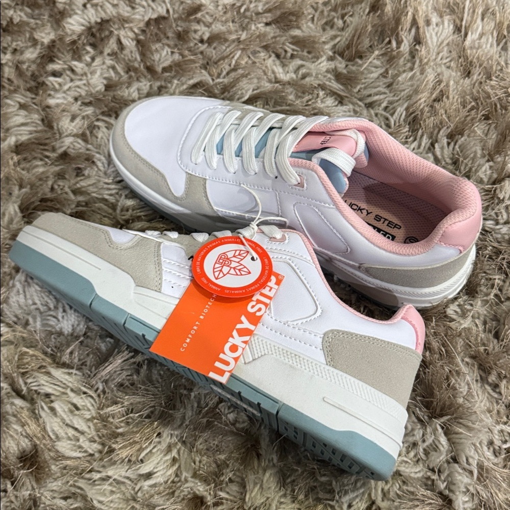 Women's White and Pink Sneakers - Picture 4 of 4